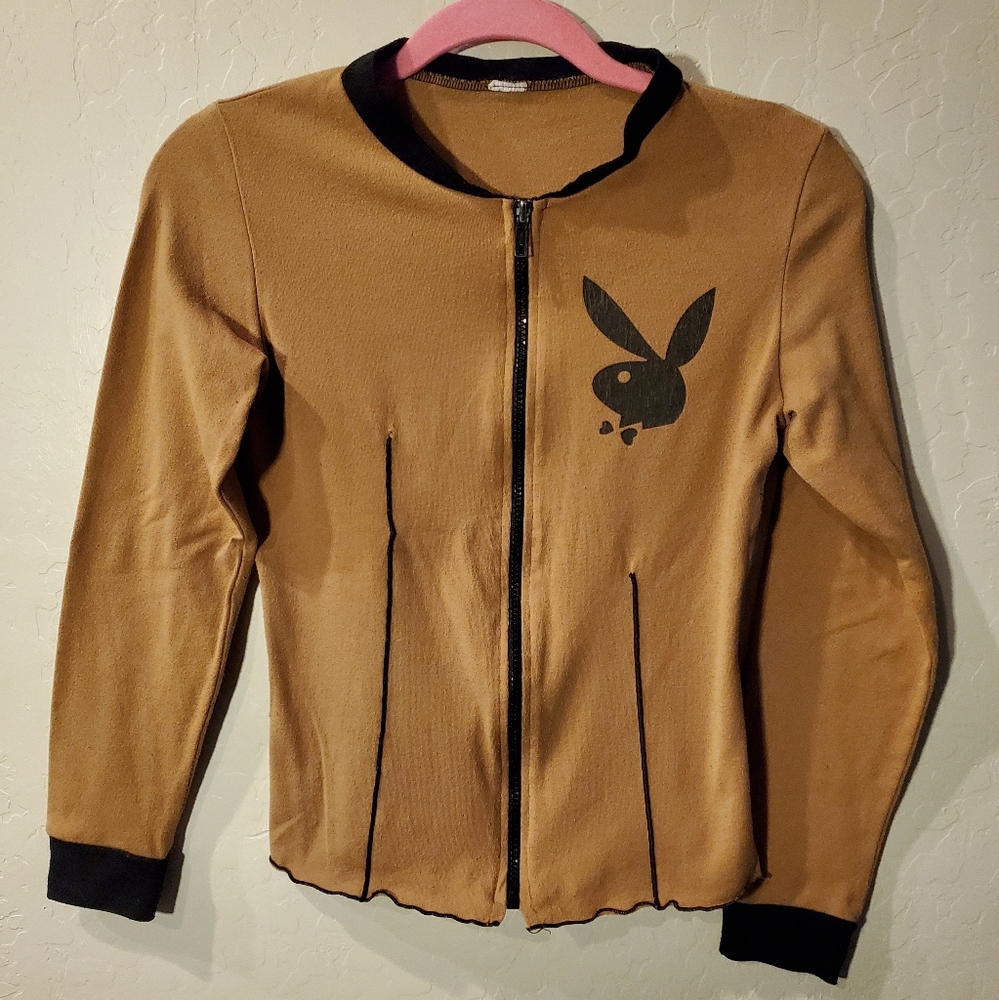 Vintage Playboy Zip Up Tan Light Coat Size Small